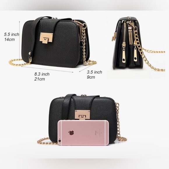 NWT Ladies Black PU Leather Shoulder Bag Evening Clutch Purse Cross - Picture 12 of 13